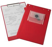 Portaoggetti "Klemmfix" con clip a blocco, DIN A4, con morsetto a blocco, con scomparto per chiavi, chiusura in velcro, colore rosso (1 confezione = 10 pezzi)