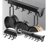 Portaoggetti sospeso, Porta Scopa Estraibile, Organizer Multifunzionale Scorrevole per Scope e mocio, Adatto per cucine/armadi/Case/mobili/Guardaroba (36 cm - 12 Ganci)