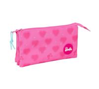 Safta BARBIE CUORI - Astuccio triplo, astuccio per bambini, ideale per bambini in età scolastica, comodo e versatile, qualità e resistenza, 22 x 3 x 12 cm, Rosa, M, Casual