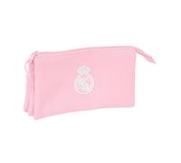 Safta Real Madrid Femenino - Astuccio triplo, astuccio per bambini, ideale per bambini in età scolastica, comodo e versatile, qualità e resistenza, 22 x 3 x 12 cm, colore rosa, Rosa, Estándar, Casual