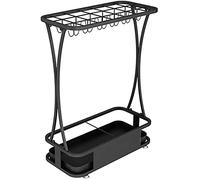 Portaombrelli da interno in metallo con vassoio antigoccia rimovibile, 21 fori e 24 ganci per organizzare salvaspazio in casa, ufficio, ingresso e patio