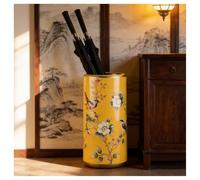 Portaombrelli in Ceramica Multicolore Secchiello Portaoggetti da Terra Vaso | W19,5 X H44 Cm, Base Stabile, Antiscivolo Portaombrelli in Ceramica Dipinta a Mano con Disegni Floreali(Yellow)