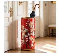 Portaombrelli in Ceramica Multicolore Secchiello Portaoggetti da Terra Vaso | W19,5 X H44 Cm, Base Stabile, Antiscivolo Portaombrelli in Ceramica Dipinta a Mano con Disegni Floreali(Red)