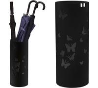 BAKAJI Portaombrelli Stand in Ferro Design Forma Tonda con Vaschetta Salvagoccia e Ganci porta ombrelli, Altezza 49 cm x Diametro 19,5 cm (Nero, Farfalle)
