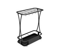 Portaombrelli in metallo con gancio e vassoio antigoccia rimovibile, elegante ingresso per casa, ufficio, hotel, supporto in ferro nero/bianco, 60 x 24 x 50 cm