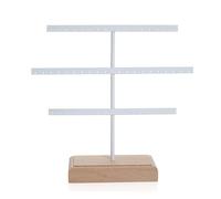 Portaorecchini a 3 livelli in legno e ferro, espositore for gioielli a 52 fori con base staccabile for clip for orecchini, borchie(Wit)