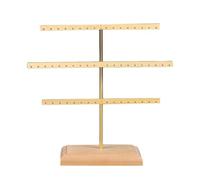 Portaorecchini a 3 livelli in legno e ferro, espositore for gioielli a 52 fori con base staccabile for clip for orecchini, borchie(Gold)