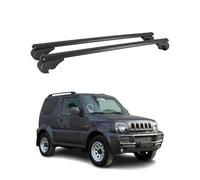 Portapacchi base compatibile con Suzuki Jimny mk3 1998-2018 in alluminio, 75 kg, nero, 2 pezzi, con binario aperto per portabicicli, scatole per tetto, portasci, con serratura