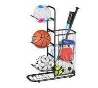 Portapalle Relaxdays, 3 Supporti Rimovibili, per Pallacanestro, Calcio, Porta Attrezzi con canestro, Metallo, Nero