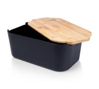 Vilde Cassetta Pane Contenitore con Tagliere in Legno, 33 x 18,5 x 12 cm, Colore Nero