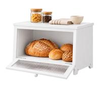 Portapane In Bambù Con Finestra Rigata, Sportello Magnetico E Ripiano (Bianco)