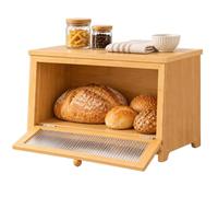 Portapane In Bambù Con Finestra Rigata, Sportello Magnetico E Ripiano (Kaki)