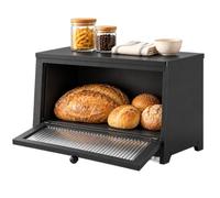 Portapane In Bambù Con Finestra Rigata, Sportello Magnetico E Ripiano (Nero)
