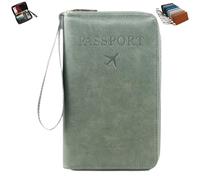 Portapassaporto da viaggio - Portafoglio multifunzionale per passaporto, portafoglio da viaggio antifurto (Green,One size)