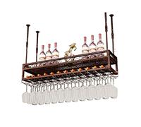 Portapattonata con portabricchina con portaoggetti per vino montato in vetro regolabile portabottiglie industriale portabola in vetro sospeso bar a casa pneumatico multifunzionale, nero, 80x35 cm