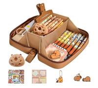 Portapenne Capybara - Set Astuccio Da 8,66 Pollici, Organizer In Morbido Peluche | Include 20 Adesivi E Bambola. Design Ad Ampia Apertura Con Finestra Di Visualizzazione. Ideale Per La Scuola E La Scr