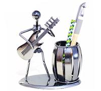 Portapenne da tavolo in metallo musicista che suona la chitarra matita stand tazza forniture per ufficio 4.72x5.5Inch Ufficio Scuola Attrezzature