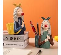 Portapenne, Decorazioni Dipinte a Mano con Base Piatta Spessa per la Scrivania Dell'ufficio di Casa, Anniversario di Matrimonio di Compleanno di Natale Unico (Bubble Girl Giallo)