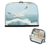 Portapenne di grande capacità con scomparti per il trucco astuccio per cancelleria per le donne elementari gabbiano oceano onde