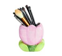 Portapenne in Ceramica, Organizer per Pennelli da Trucco, Portapenne da Scrivania Piccolo Vasi in Ceramica Forma di Tulipano per la Decorazione di Casa e Ufficio (Viola, 11,3L x 12,2H x 6,9L cm)
