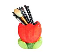 Portapenne in Ceramica, Organizer per Pennelli da Trucco, Portapenne da Scrivania Piccolo Vasi in Ceramica Forma di Tulipano per la Decorazione di Casa e Ufficio (Rosso, 11,3L x 12,2H x 6,9L cm)