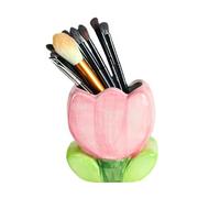Portapenne in Ceramica, Organizer per Pennelli da Trucco, Portapenne da Scrivania Piccolo Vasi in Ceramica Forma di Tulipano per la Decorazione di Casa e Ufficio (Rosa, 11,3L x 12,2H x 6,9L cm)
