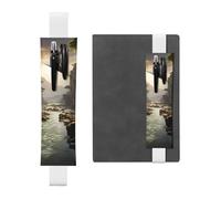Portapenne in pelle bianca con motivo YYHHAOFA Montagne e Fiumi, fascia elastica regolabile da 21,1 a 4,6 cm, per quaderni, diari, manuali e pianificatori