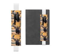 Portapenne in pelle bianca con stampa YYHWHJDE Bull Elk, fascia elastica regolabile da 21,1 a 4,6 cm, per quaderni, diari, diari con copertina rigida
