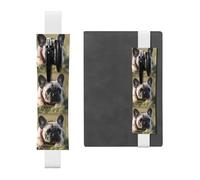 Portapenne in pelle bianca segnalibro BROLEO Bulldog francese carino stampato elastico regolabile 21,1-4,6 cm adatto per la maggior parte dei quaderni diari