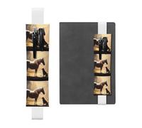Portapenne in pelle bianca, segnalibro BROLEO Horse Meets Dog stampato fascia elastica regolabile 21,1-4,6 cm adatto per la maggior parte dei quaderni diari