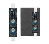 Portapenne in pelle bianca, segnalibro BROLEO Moon Under The Sea con fascia elastica regolabile da 21,1 a 4,6 cm, adatto per la maggior parte dei quaderni e diari