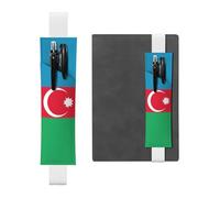 Portapenne in pelle bianca, segnalibro con bandiera BROLEO dell'Azerbaigian, fascia elastica regolabile da 21,1 a 4,6 cm, adatto per la maggior parte dei quaderni e diari