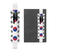 Portapenne in pelle bianca, segnalibro con bandiera YYHHAOFA della Repubblica di Corea, fascia elastica regolabile da 21,1 a 4,6 cm, per quaderni, diari, manuali e pianificatori
