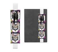 Portapenne in pelle bianca, segnalibro con stampa di gatti seri, fascia elastica regolabile da 21,1 a 4,6 cm, adatto per la maggior parte dei quaderni e diari