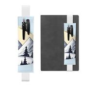 Portapenne in pelle bianca, segnalibro HYTTER bianco con montagne innevate, fascia elastica regolabile da 21,1 a 4,6 cm, per quaderni, diari, manuali e pianificatori