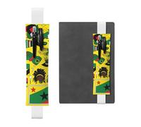 Portapenne in pelle bianca, segnalibro HYTTER con elementi giamaicani stampati, fascia elastica regolabile da 21,1 a 4,6 cm, per quaderni, diari, manuali e pianificatori