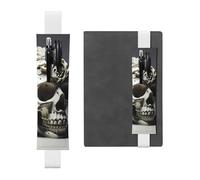 Portapenne in pelle bianca segnalibro HYTTER con teschi bianchi e neri stampati fascia elastica regolabile 21,1-4,6 cm per quaderni diari manuali pianificatori
