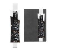 Portapenne in pelle bianca, segnalibro HYTTER nero mistero cuore pietra stampata fascia elastica regolabile 21,1-4,6 cm per quaderni diari manuali pianificatori