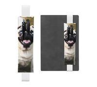 Portapenne in pelle bianca segnalibro MJHKXLJ divertente Happy Pug Dog modello fascia elastica regolabile 21,1-4,6 cm per quaderni diari copertina rigida diario