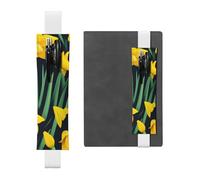 Portapenne in pelle bianca, segnalibro MJHKXLJ narciso con fascia elastica regolabile da 21,1 a 4,6 cm, per quaderni, diari, diari con copertina rigida