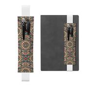 Portapenne in pelle bianca, segnalibro MJHKXLJ vintage mandala fiori modello fascia elastica regolabile 21,1-4,6 cm per quaderni diari copertina rigida diario