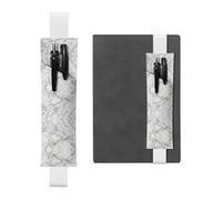 Portapenne in pelle bianca, segnalibro WHJSHOP con venature in marmo bianco, fascia elastica regolabile da 21,1 a 4,6 cm, per quaderni, diari, diari con copertina rigida