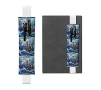 Portapenne in pelle bianca, segnalibro WHJSHOP Pirate Ship in the Waves, con fascia elastica regolabile da 21,1 a 4,6 cm, adatto per la maggior parte dei quaderni e diari