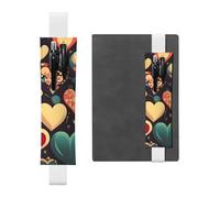 Portapenne in pelle bianca segnalibro YYHHAOFA Heart Crush Flower Pattern fascia elastica regolabile 21,1-4,6 cm per quaderni diari manuali pianificatori