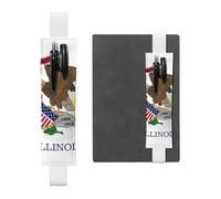 Portapenne in pelle bianca, segnalibro YYHHAOFA Illinois con bandiera dello Stato, fascia elastica regolabile da 21,1 a 4,6 cm, per quaderni, diari, manuali e pianificatori