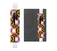 Portapenne in pelle bianca, segnalibro YYHHAOFA Maryland con bandiera dello Stato, fascia elastica regolabile da 21,1 a 4,6 cm, per quaderni, diari, manuali e pianificatori