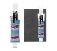 Portapenne in pelle bianca segnalibro YYHHAOFA Snow Lingzhi sulle pianure innevate modello fascia elastica regolabile 21,1-4,6 cm per quaderni diari manuali pianificatori