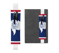 Portapenne in pelle bianca, segnalibro YYHHAOFA Wyoming con bandiera dello Stato del Wyoming, fascia elastica regolabile da 21,1 a 4,6 cm, per quaderni, diari, manuali e pianificatori