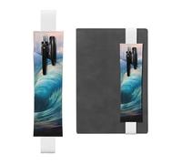 Portapenne in pelle bianca, segnalibro YYHWHJDE Blue Ocean Wave, fascia elastica regolabile da 21,1 a 4,6 cm, adatto per la maggior parte dei quaderni e diari
