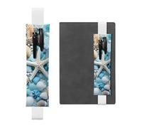 Portapenne in pelle bianca segnalibro YYHWHJDE Ocean Sea Beach Seashells Starfish Blue Picture regolabile elastico 21,1-4,6 cm adatto per la maggior parte dei quaderni diari